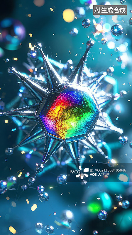 【AI数字艺术】昆虫复眼宇宙 - 六边形星系折射微观彩虹，复眼显微结构图片素材