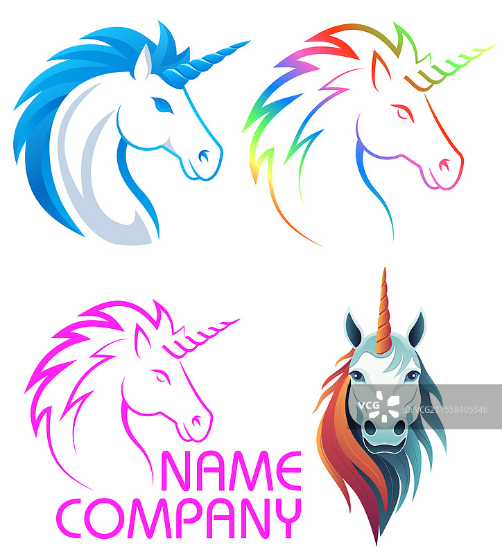 独角兽标志，带角的神话马匹系列图片素材