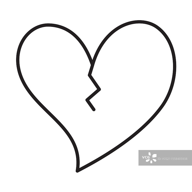 破裂的心形涂鸦扁平风格爱情孤立图标图片素材