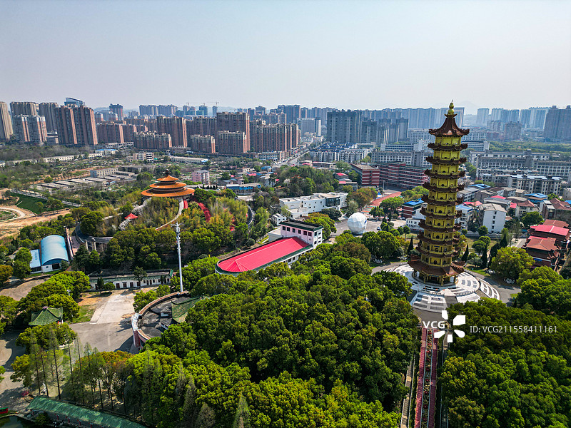 湖北鄂州莲花山风景区元明塔航拍视角图片素材