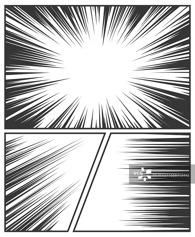 漫画书速度线模板与放射性爆发图片素材