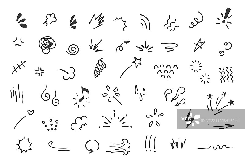 手绘涂鸦元素集在白色背景上图片素材