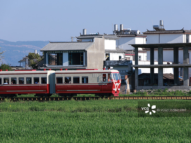 喜洲古镇麦田小火车图片素材