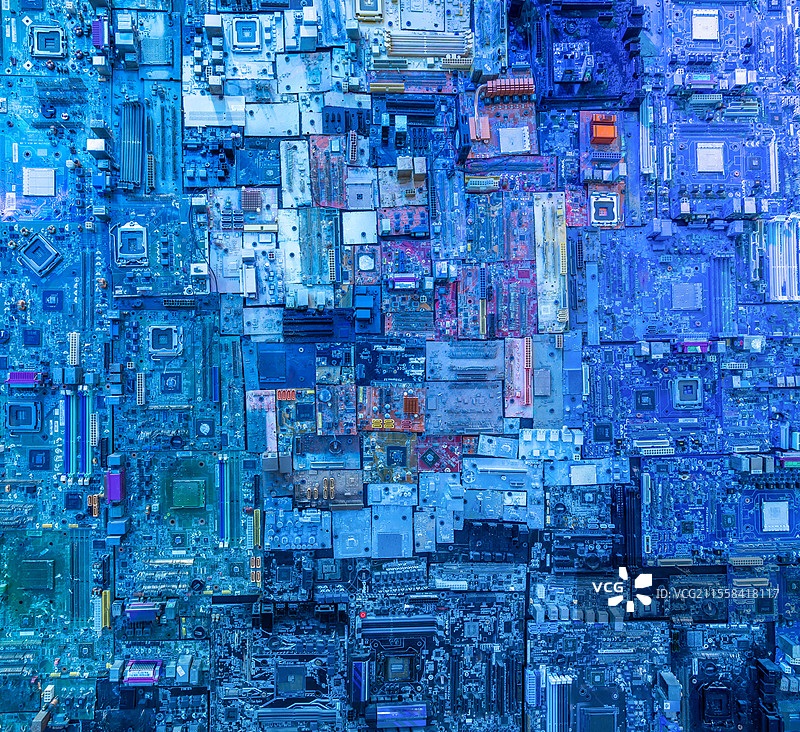 废弃电路板组成的电子科技背景墙图片素材