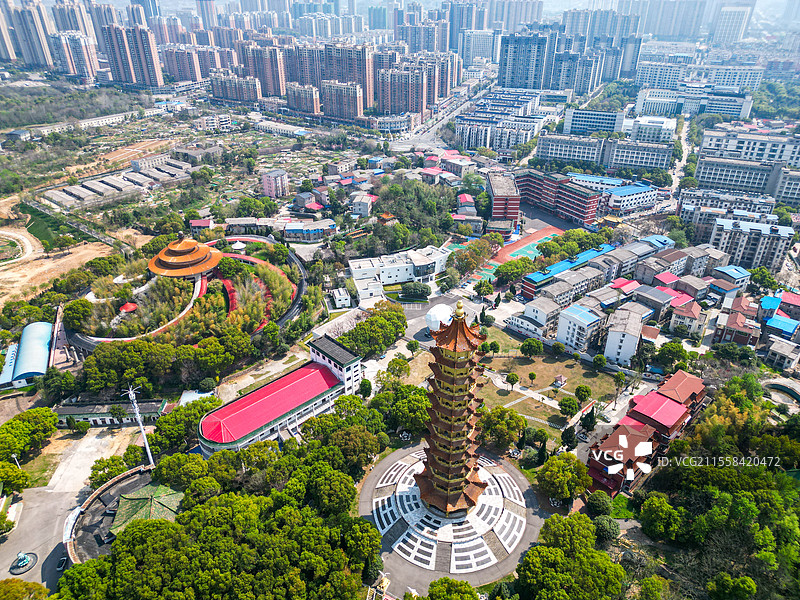湖北鄂州莲花山风景旅游区航拍视角图片素材