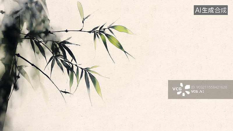 【AI数字艺术】竹子水墨画居左图片素材