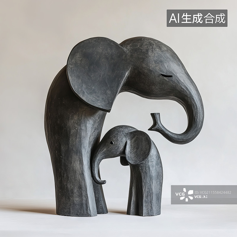 【AI数字艺术】大象雕塑：母子情深图片素材