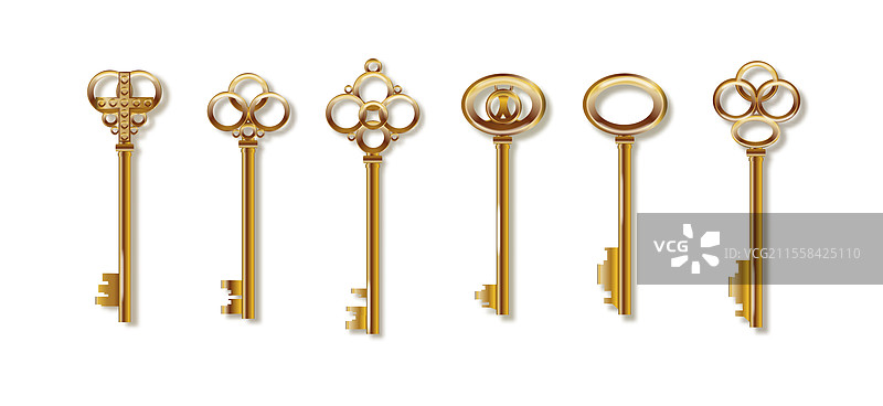 复古奢华的金色3D逼真钥匙图片素材
