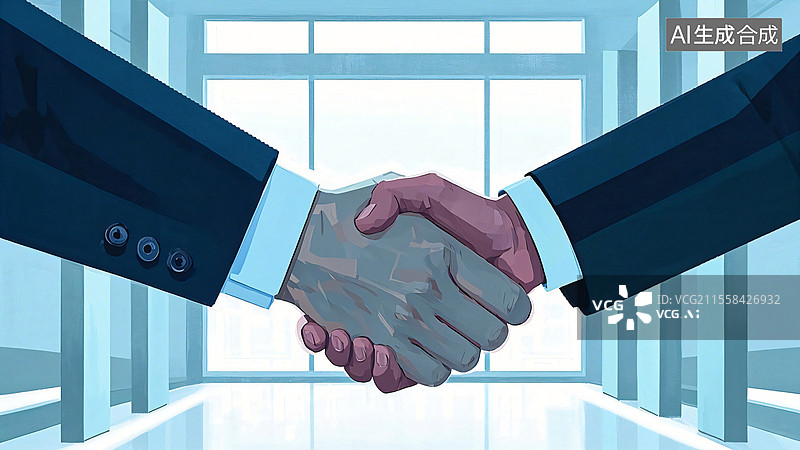 【AI数字艺术】现代商务握手瞬间图片素材