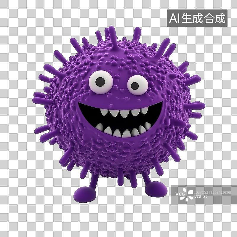 【AI数字艺术】3D渲染紫色可爱病毒免抠元素图片素材