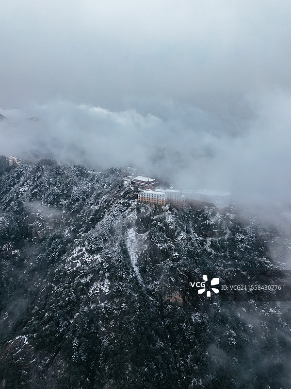 九华山雪景航拍图片素材