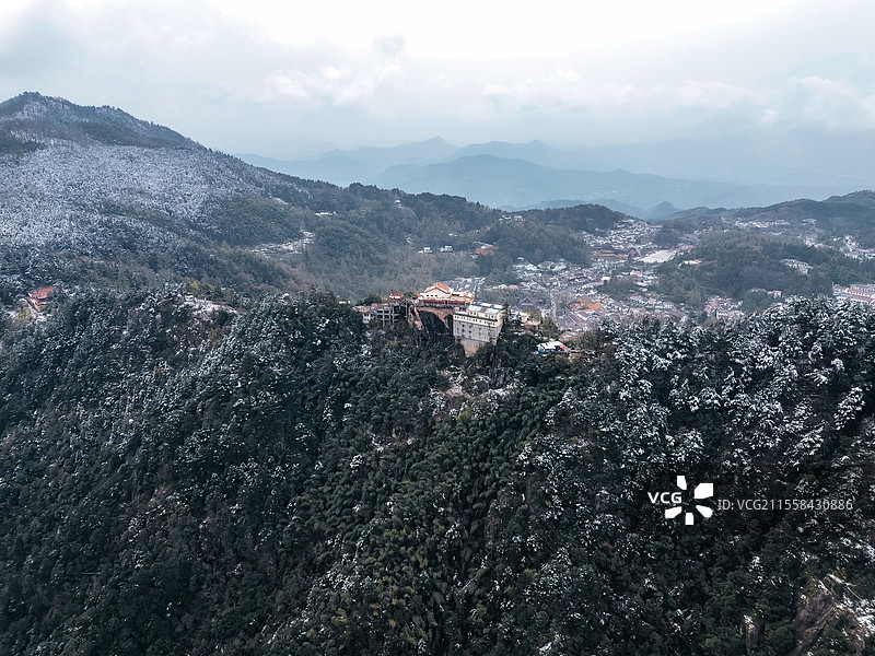 九华山雪景航拍图片素材