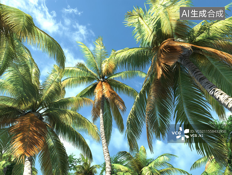 【AI数字艺术】热带椰树与蓝天图片素材