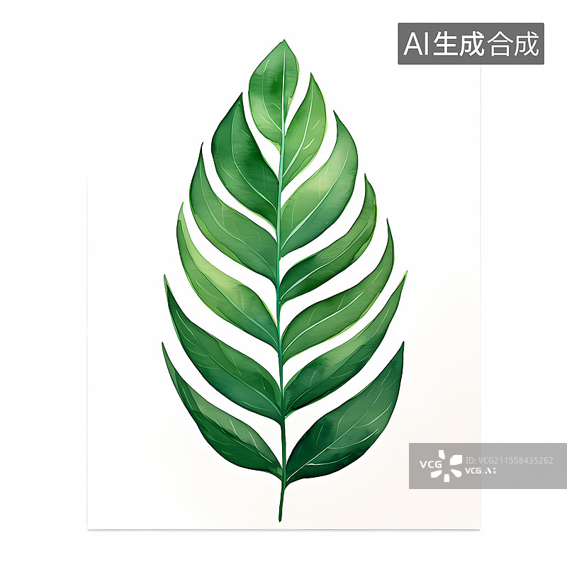 【AI数字艺术】清新水彩绘就的羽状绿叶图片素材
