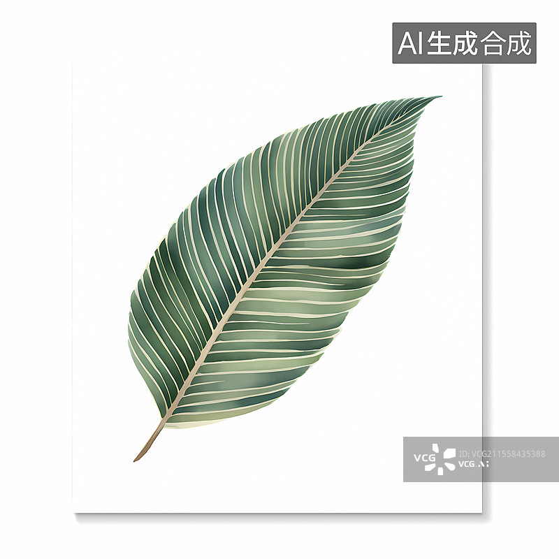【AI数字艺术】一片叶脉清晰的绿色阔叶图片素材