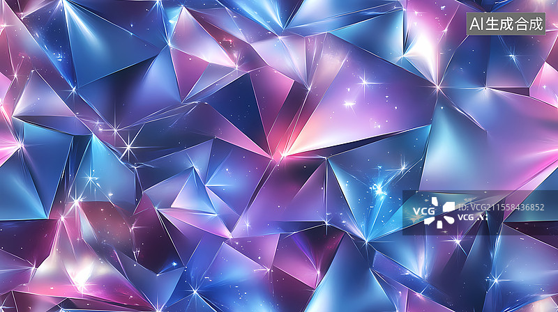 【AI数字艺术】梦幻炫彩的多边形璀璨晶体图片素材