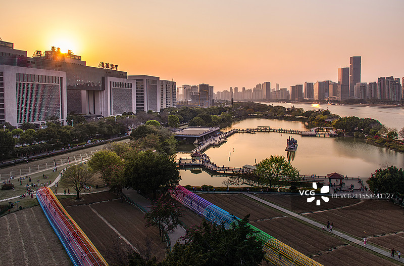 福州花海公园日落图片素材