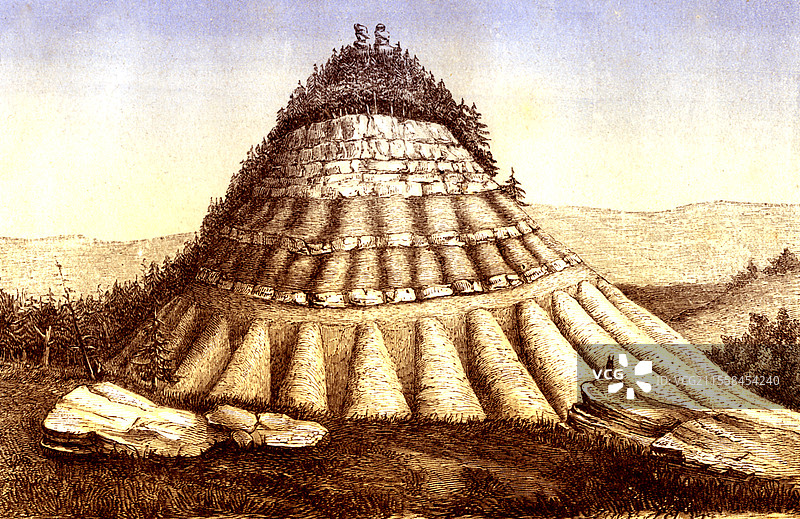 新墨西哥州的金字塔山，19世纪插图图片素材