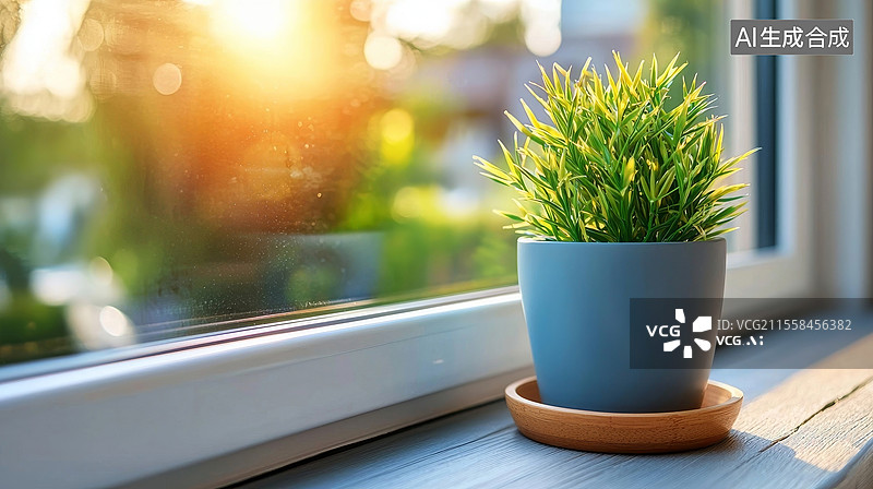 【AI数字艺术】窗边的盆栽图片素材