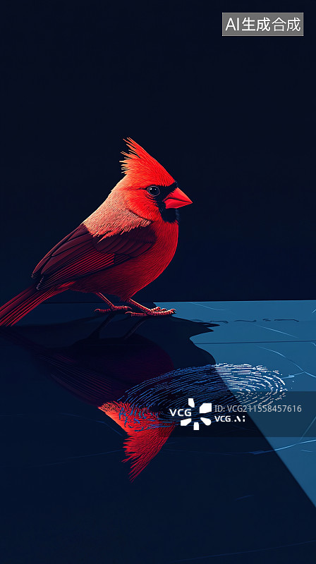【AI数字艺术】红衣主教鸟与足迹图片素材