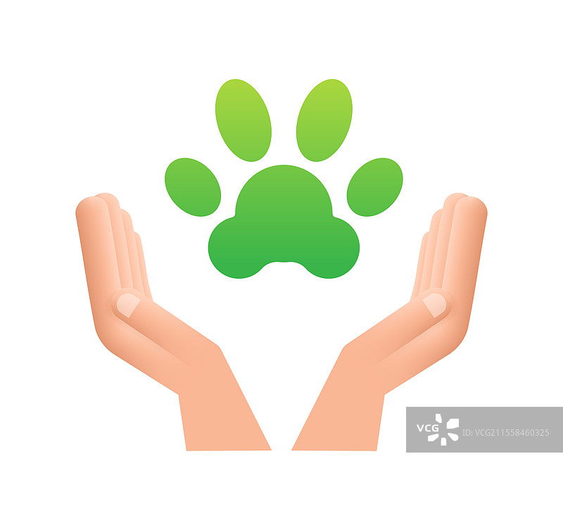 象征着的绿色爪印被两只手托起图片素材