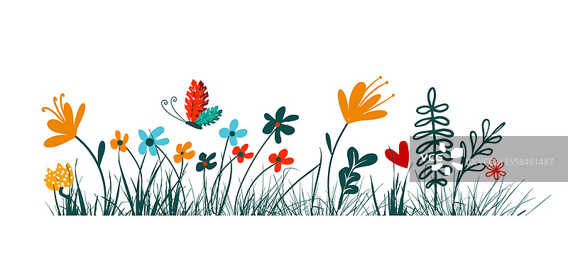 春天五彩缤纷的涂鸦花卉抽象图案图片素材