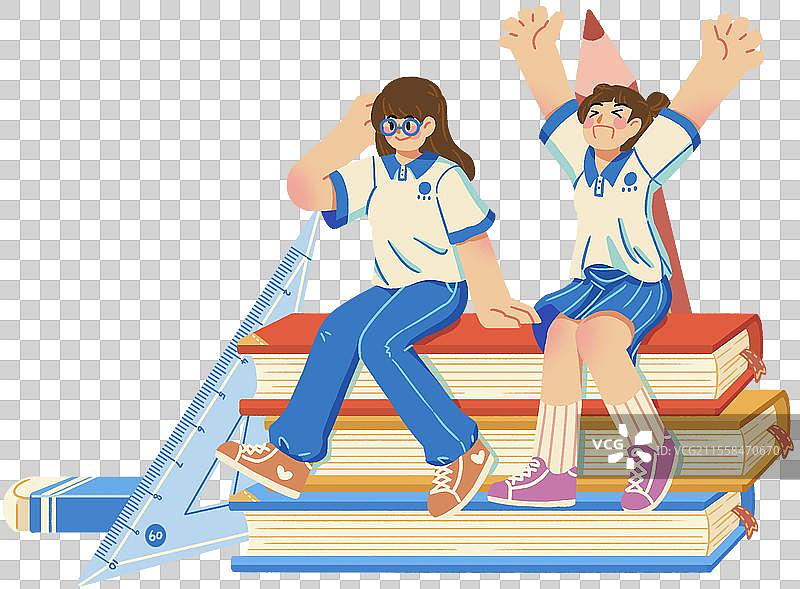 高考考试女生学生欢呼书藉文具铅笔三角尺橡皮擦图片素材