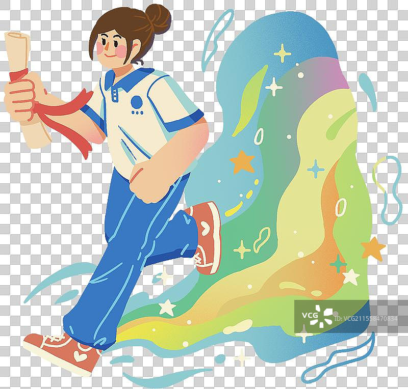 高考中考学生女生校服欢呼庆祝成绩单奔跑梦幻穿梭图片素材