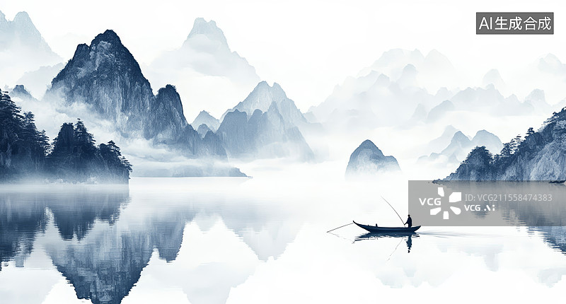 【AI数字艺术】中式山水画图片素材