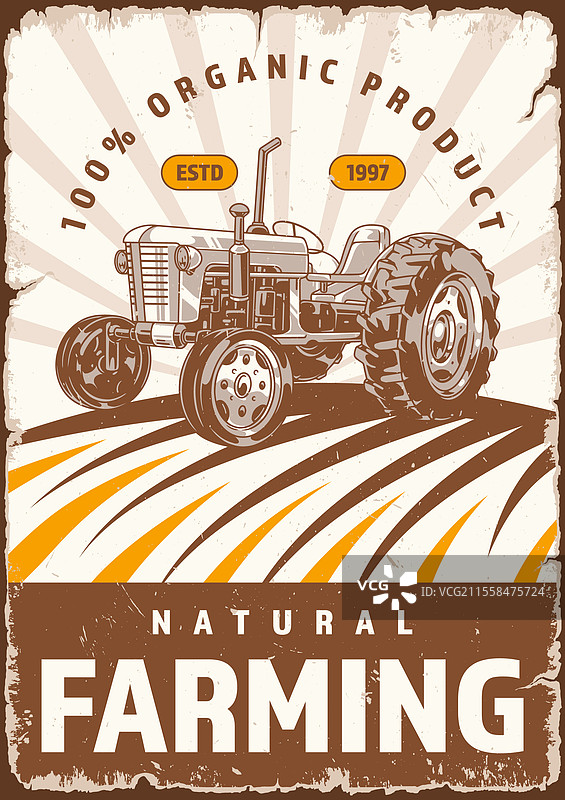 用于有机农业的复古拖拉机图片素材