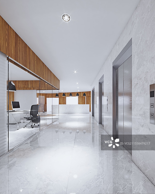 现代办公室空间的3D插图。工作空间插图。图片素材