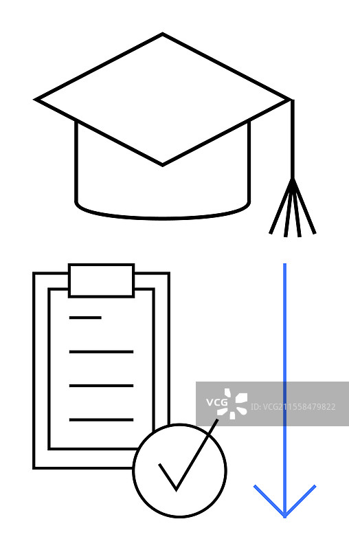 毕业帽与清单和向下箭头图片素材