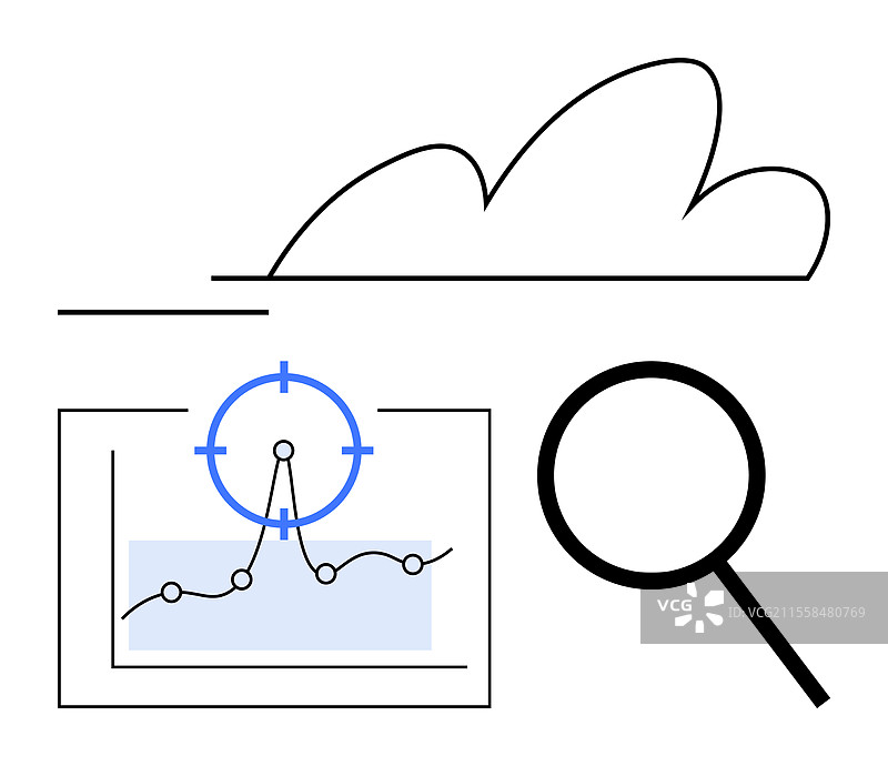 使用放大镜和线条进行云数据分析图片素材
