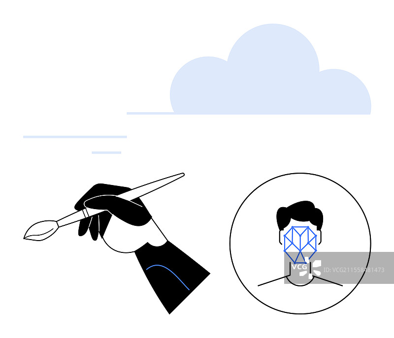 手绘创意构思，使用画笔和面部表情图片素材