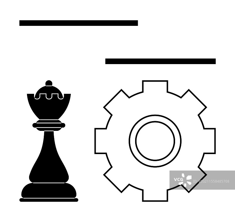 象棋国王棋子与齿轮的象征图片素材