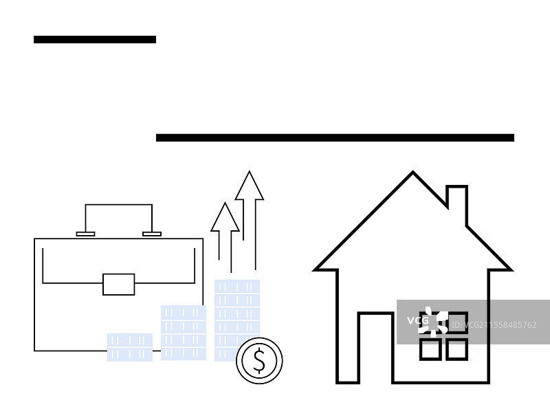 商业增长与箭头、公文包和硬币图片素材