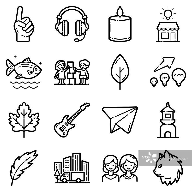 基本扁平图标集，孤立在白色背景上图片素材