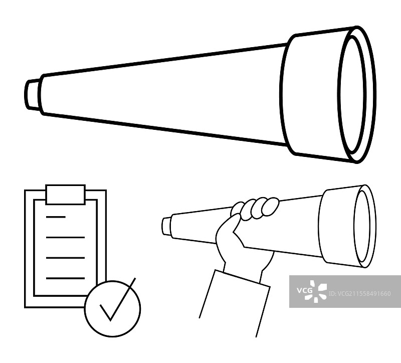 手持望远镜的清单，带有勾选标记图片素材