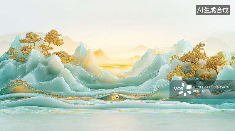 【AI数字艺术】中国风自然山水雕塑风格图片素材