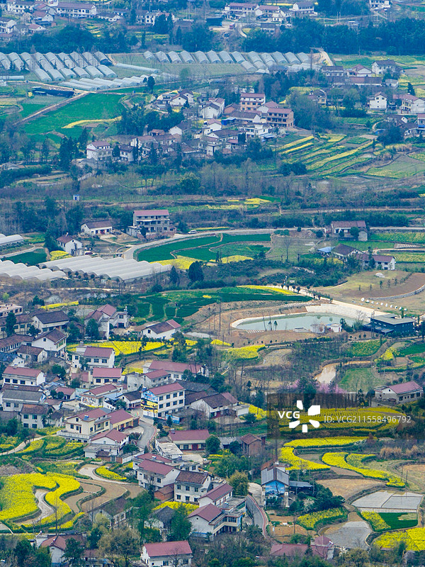 陕西汉中高视角拍摄春天田园风光全景及远景图图片素材