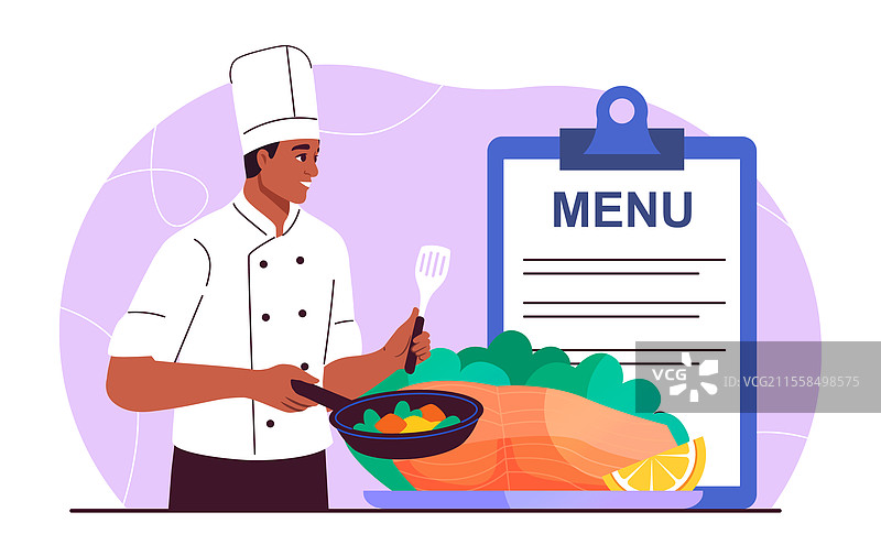 厨师用平底锅炒蔬菜的男人图片素材