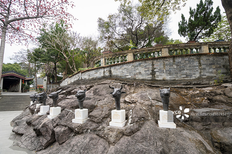 广州海珠区纯阳观，圆明园铜兽首复制件图片素材