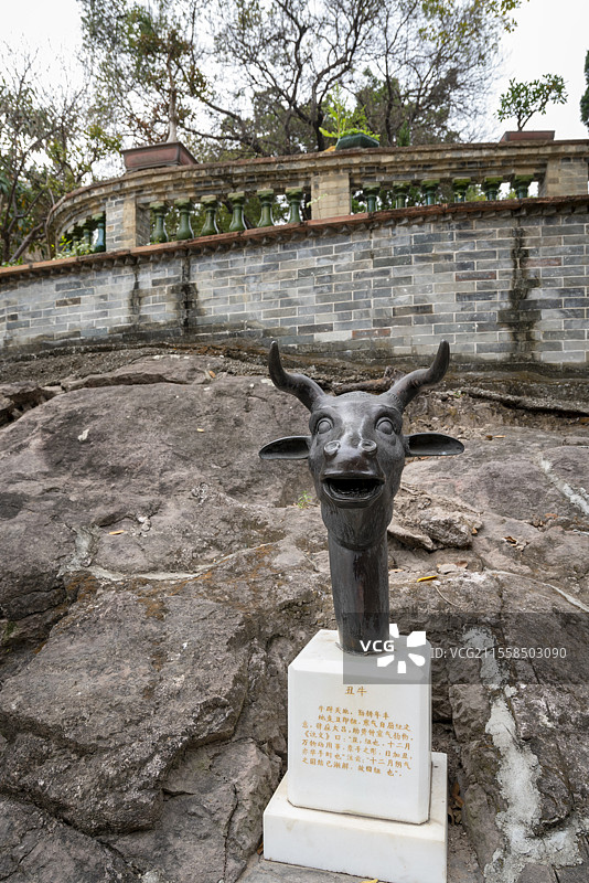 广州海珠区纯阳观，圆明园铜兽首复制件——丑牛图片素材