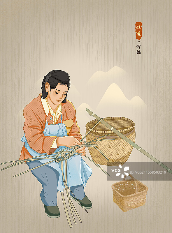 非遗竹编插画图片素材
