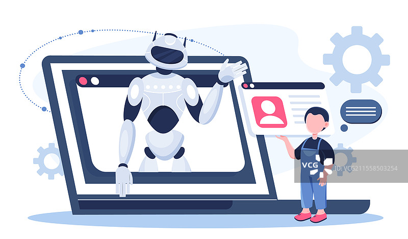 在线男孩与机器人学科交流图片素材