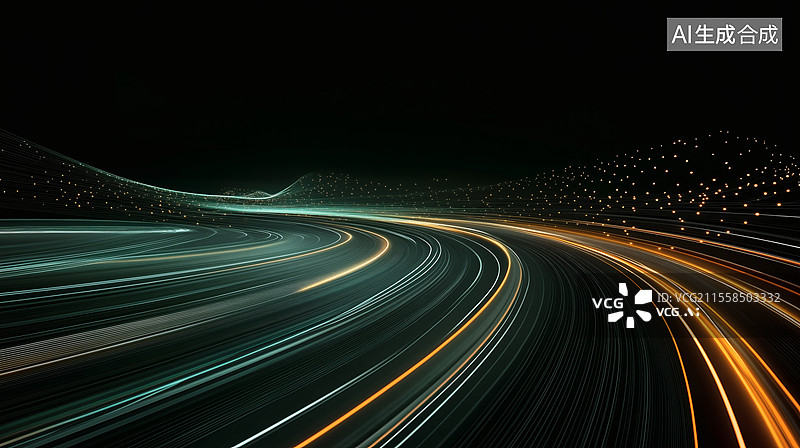 【AI数字艺术】绿色和橙色轨道光束抽象背景图片素材