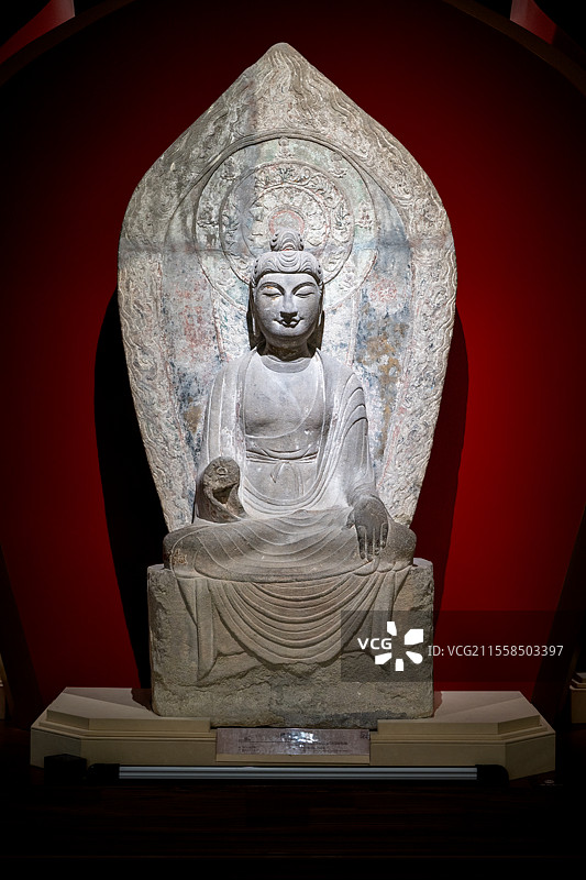 山西博物院-山西省交城县白云寺征集-唐(618-907年)-释迦坐像图片素材