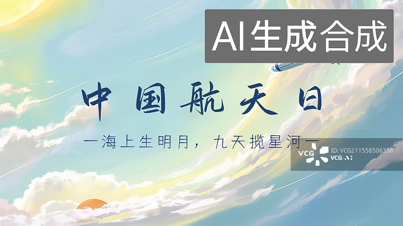 【AI数字艺术】中国航天日海上生明月九天揽星河标语海报设计模板 飞天梦想儿童绘本绘蜡笔肌理清新唯美风格插图kv动漫图片素材