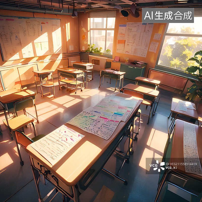 【AI数字艺术】日漫风格学校教室插图背景图片素材