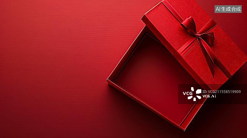 【AI数字艺术】红色礼盒的惊喜  打开带有盖子的红色空礼盒图片素材